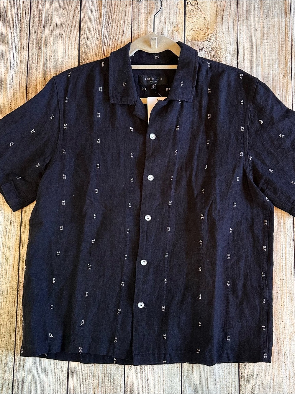 NWT Rag & Bone Avery Embroidered Linen Camp Shirt Black M $268 - Picture 2 of 5